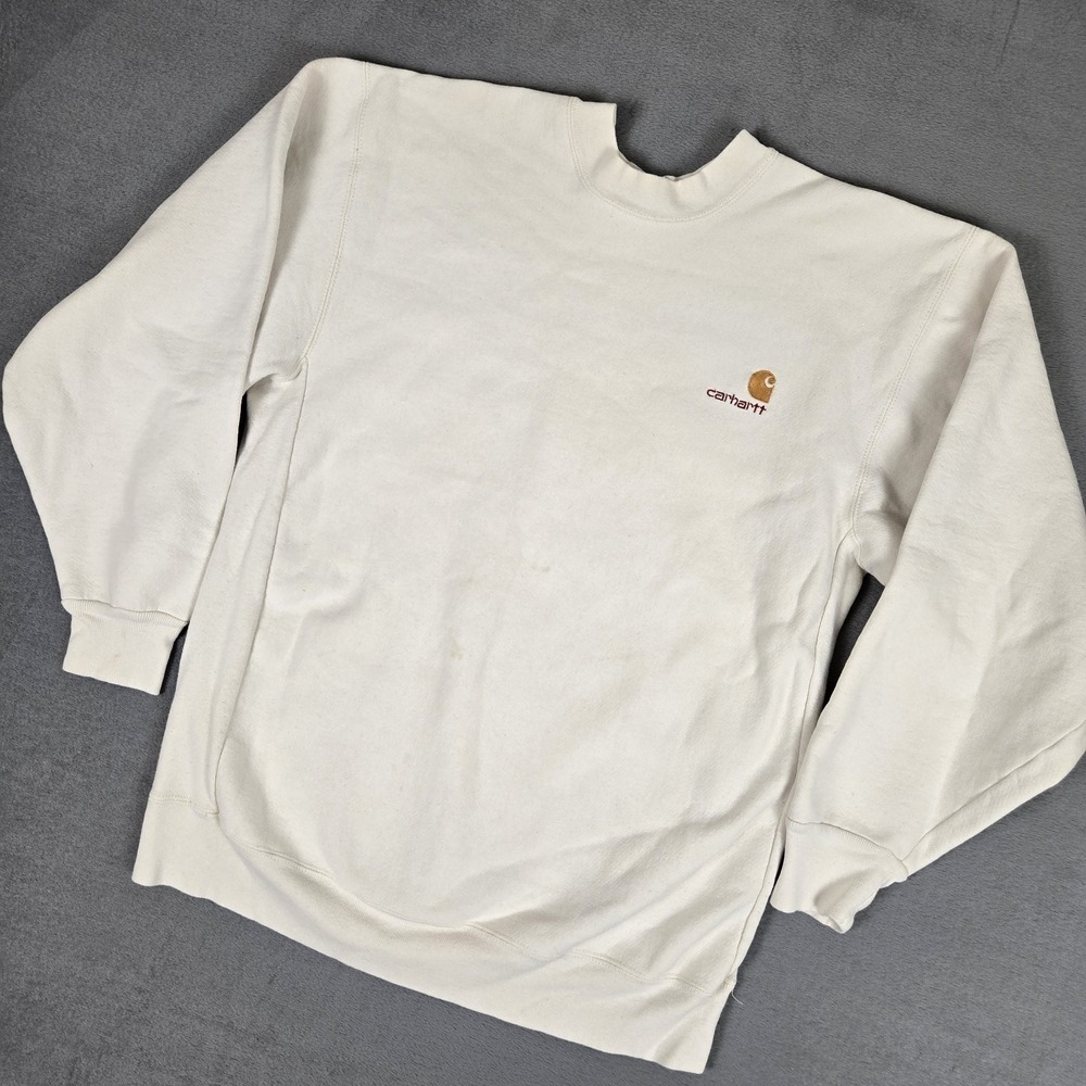 Vintage Carhartt Rugged‎ Outdoor Wear Crewneck Sweatshirt Mens Large White Heavy